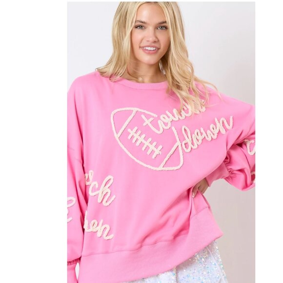 NWT - Pink Touchdown Chenille Embroidered Pullover - Picture 2 of 4